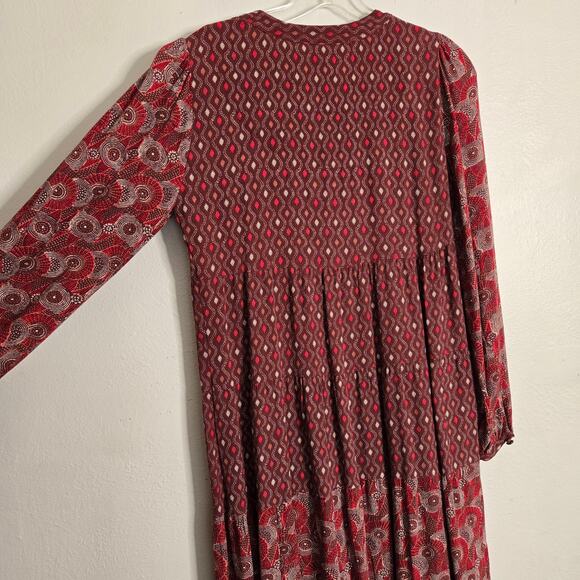 Maeve By Anthropologie Amber Tiered Tunic Dress XS Wine Burgundy Babydoll Boho - Picture 10 of 12